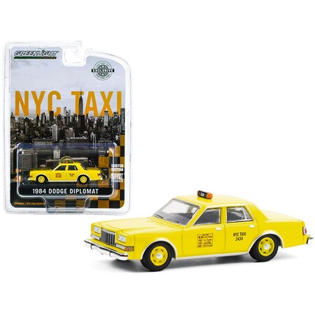 Greenlight 1984 Dodge Diplomat Taxi New York City Hobby Exclusive 1 by 64 Scale Diecast Model Car, Yellow 30199